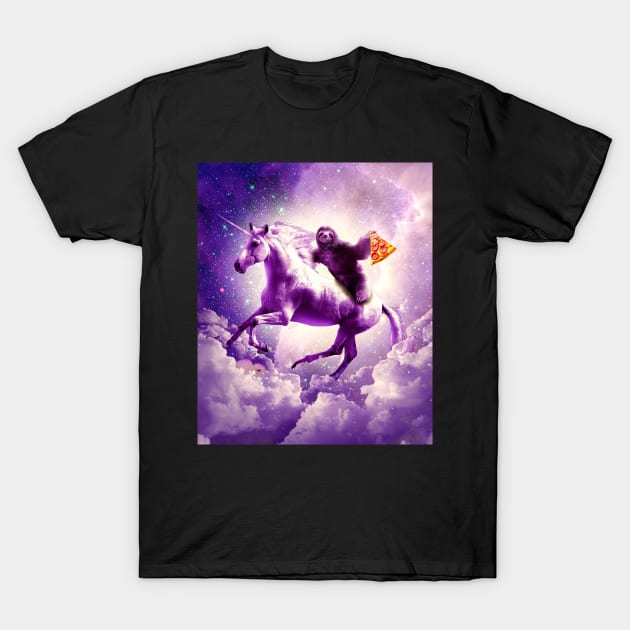 Space Sloth Riding On Flying Unicorn With Pizza T-Shirt by Random Galaxy